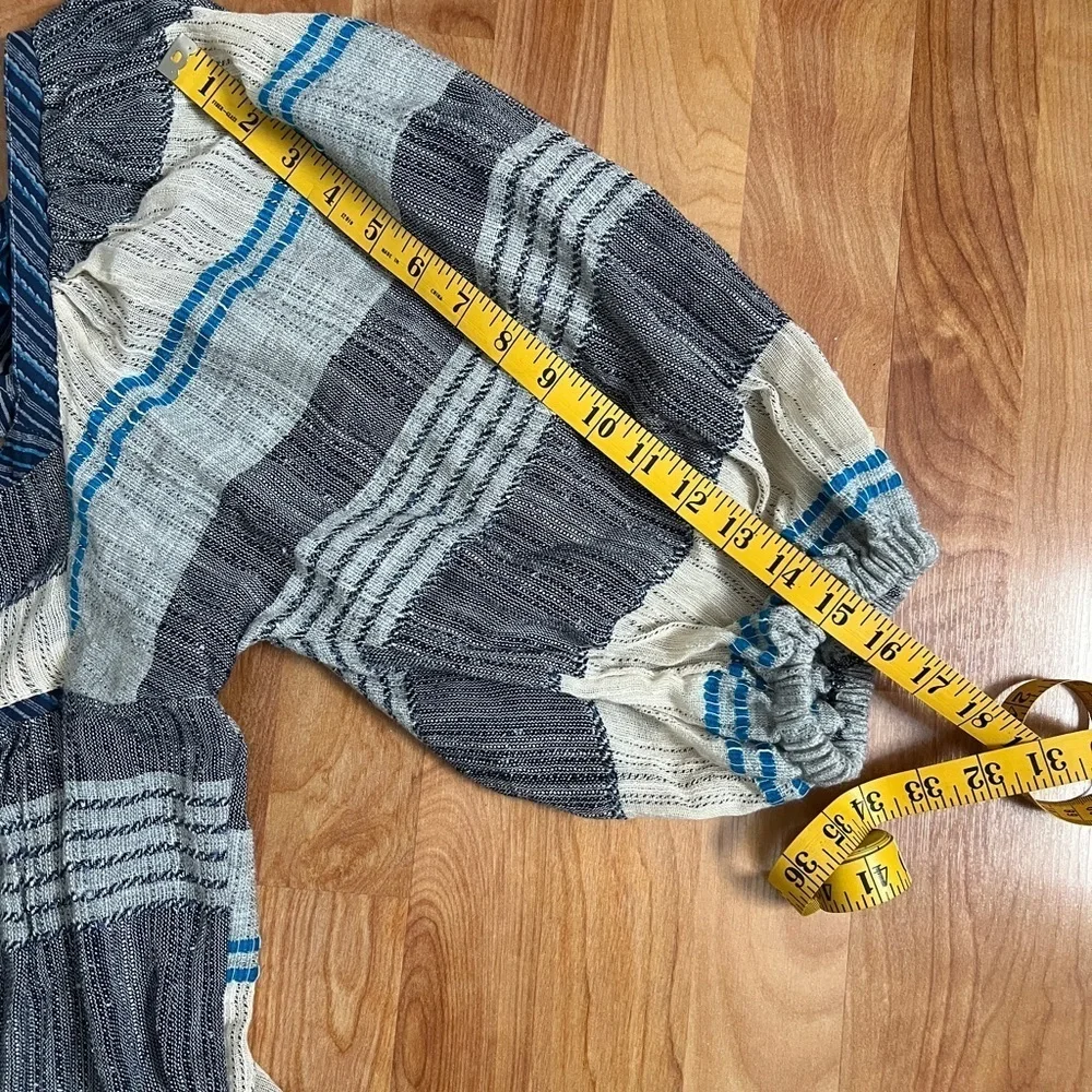 EUC Free People Chic Indigo Combo Gauzy mini dress with balloon sleeves sz XS